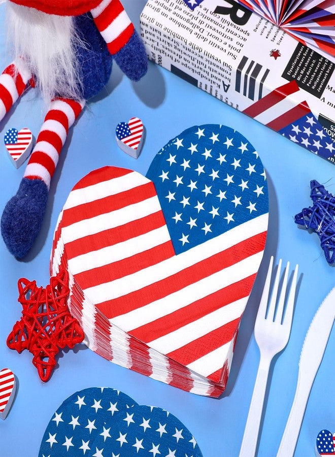 JarThenaAMCS مناديل ورقية وطنية من JarThenaAMCS، ٥٠ قطعة، على شكل قلب وعلم أمريكي، للاستخدام مرة واحدة، مناديل غداء وعشاء مخططة بنجوم احتفالاً بيوم الاستقلال، لوازم طاولة حفلات عيد الاستقلال - Image 3